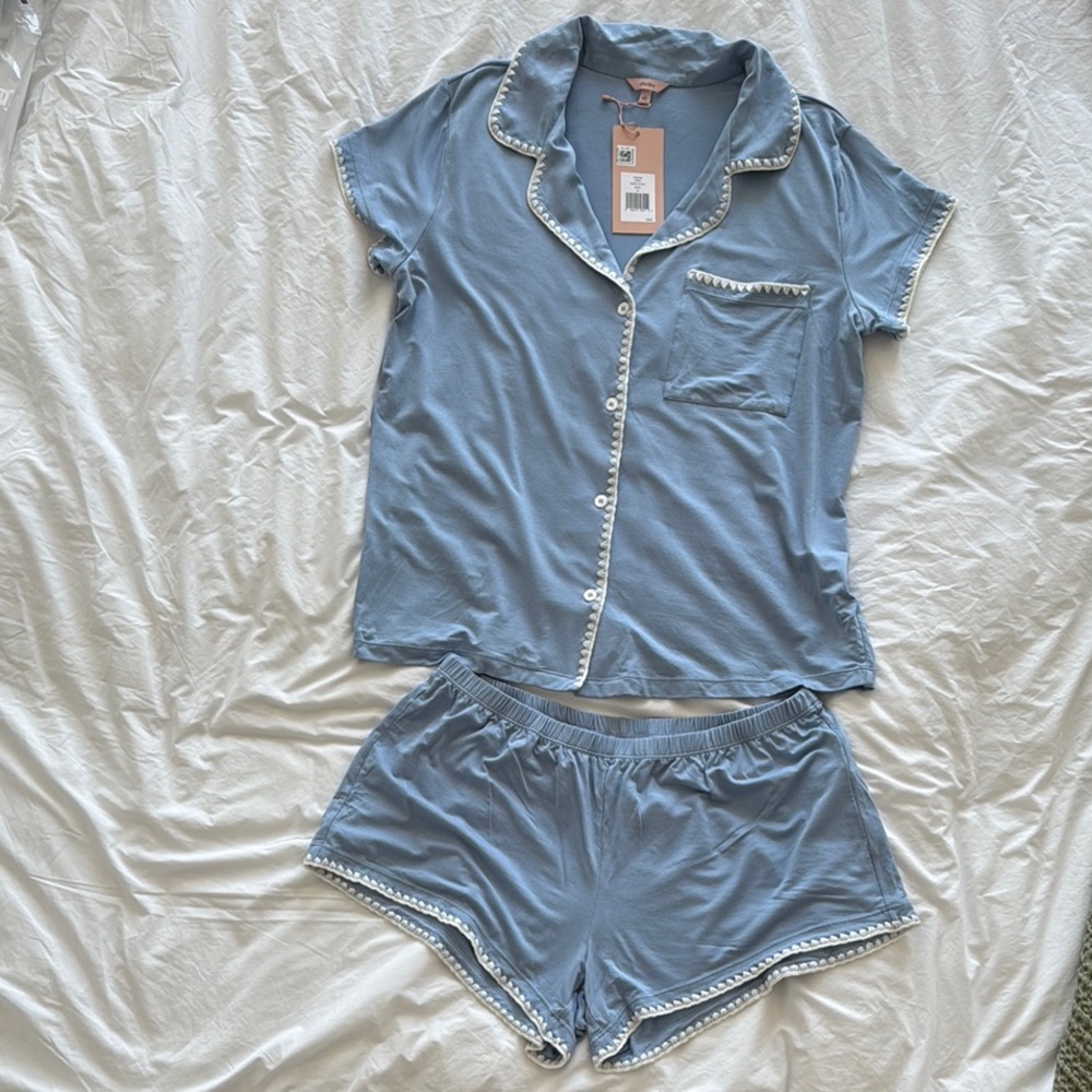 NWT Eberjey Light Blue Short Sleeve Pajama Set M